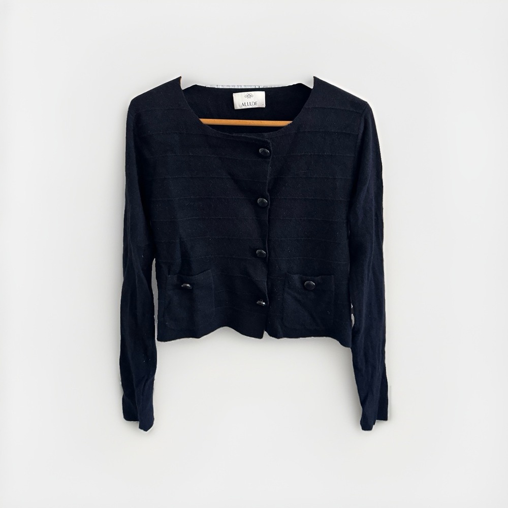 Allude Size L Cardigan Sweater Cotton Cashmere Blue Button Down Lightweight
